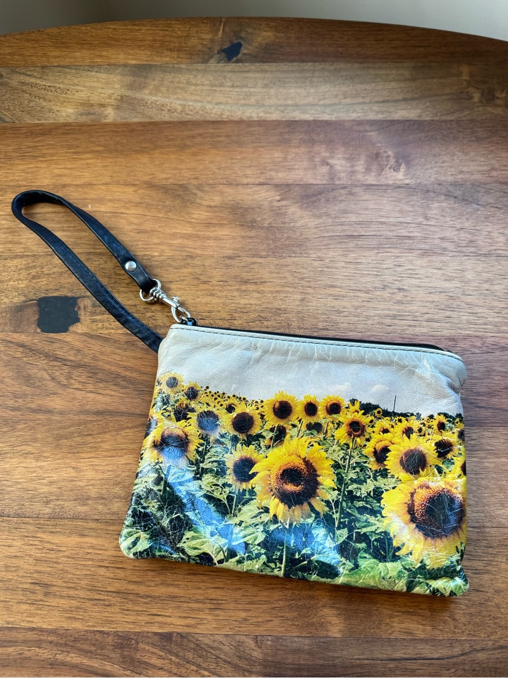 Nancy Lucia Sunflower Print Leather Wristlet